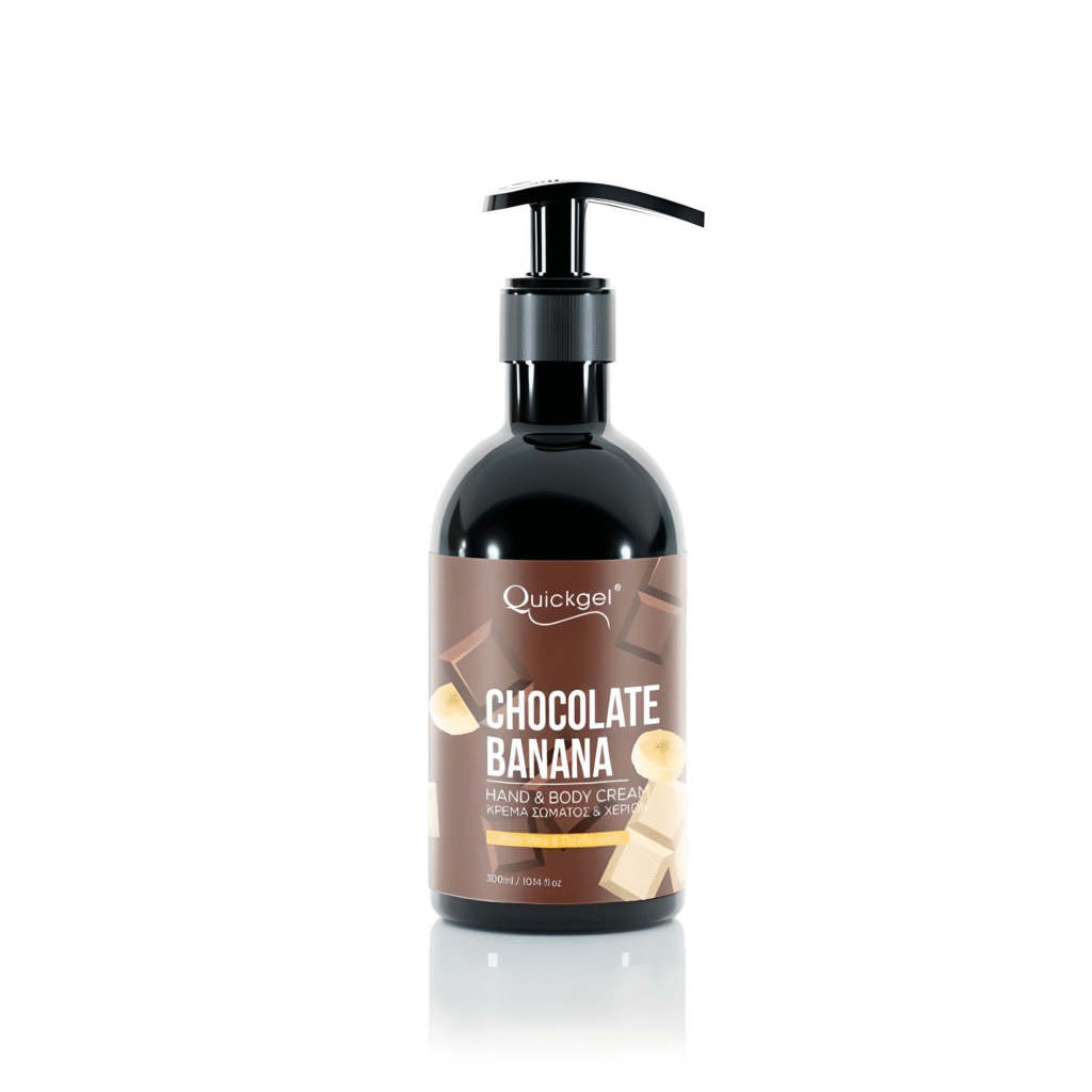Quickgel Chocolate Banana hand & body cream bottle – Κρέμα χεριών και σώματος Quickgel με σοκολάτα και μπανάνα